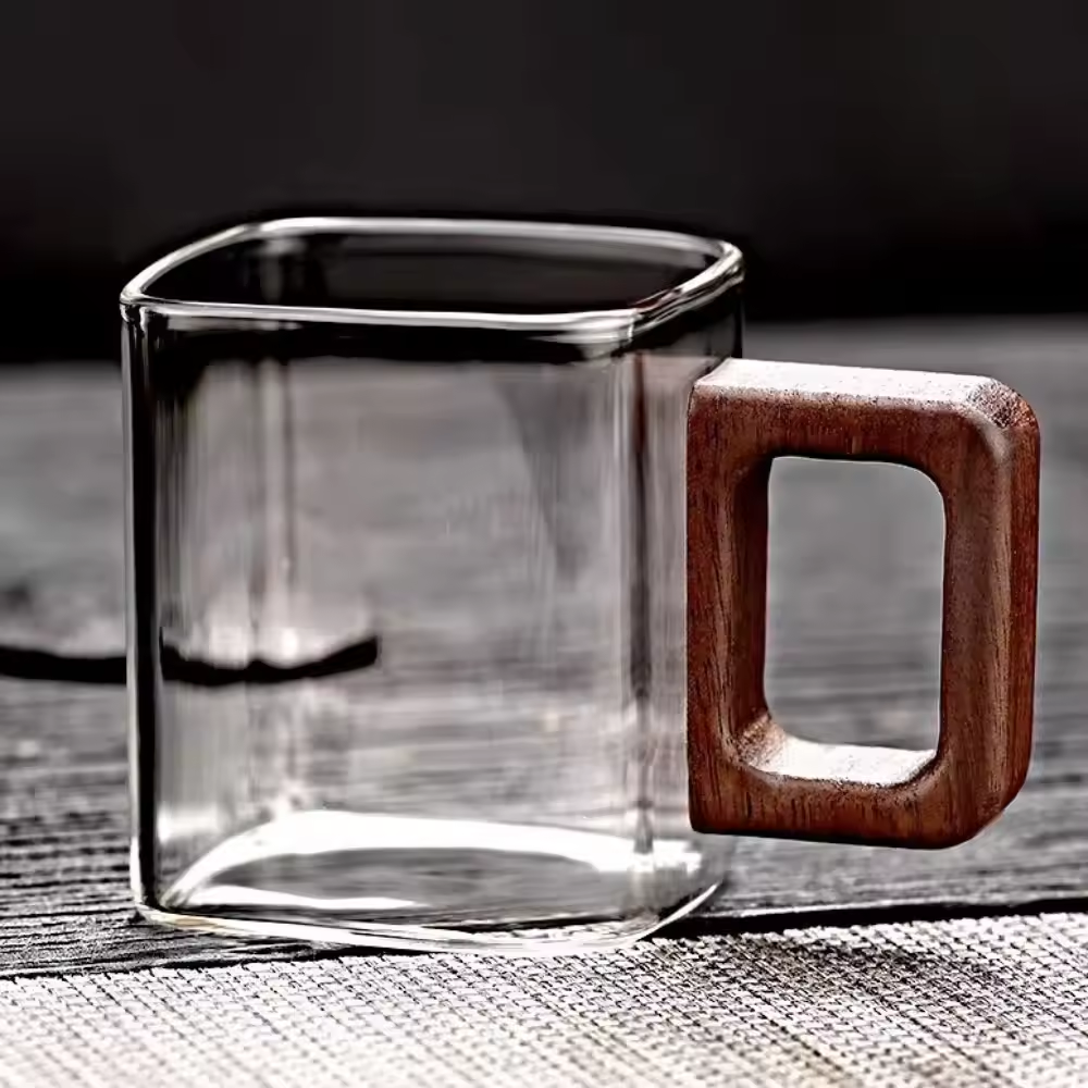 كوب شاهي زجاجي سميك بتصميم بسيط مقاوم للحرارة مع م...
